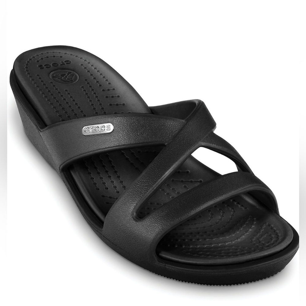 Crocs Patricia II Wedge Slip On Sandals Criss Cross Front Black Women’s 8